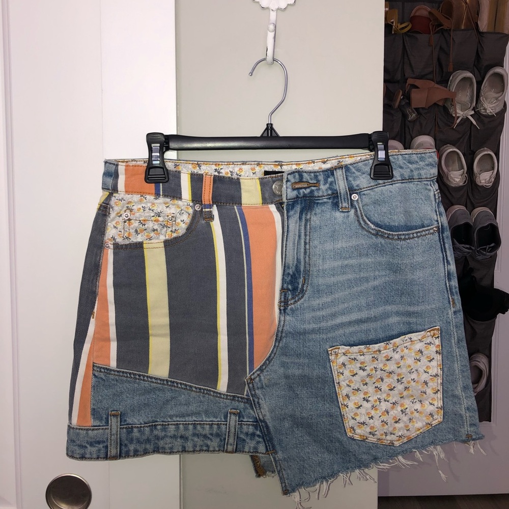 Patchwork denim skirt